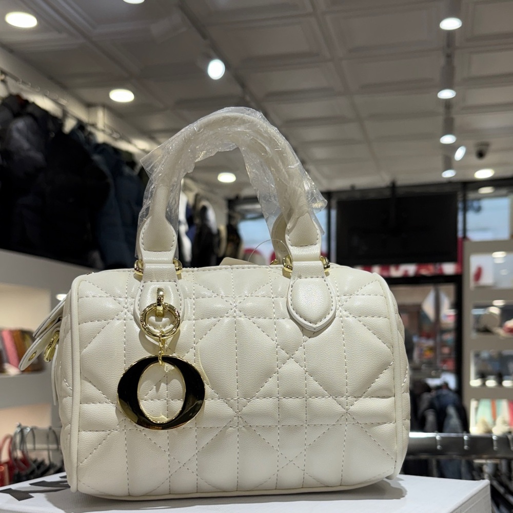 White Quilted Top-Handle Women’s Bag